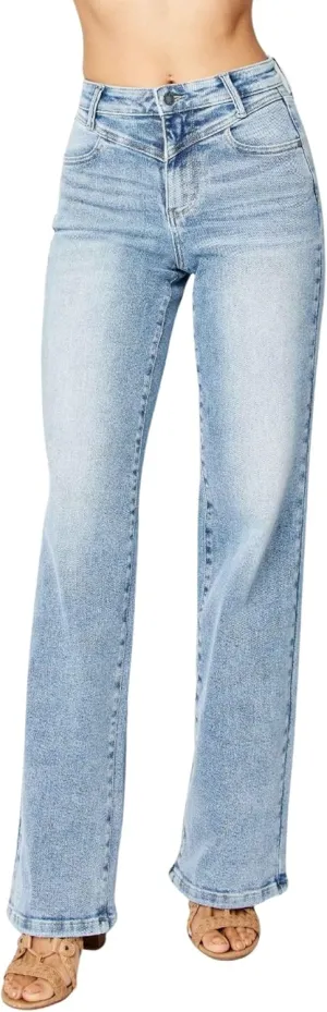 Judy Blue Women's High Waist Front Yoke Retro Wide Leg Jeans