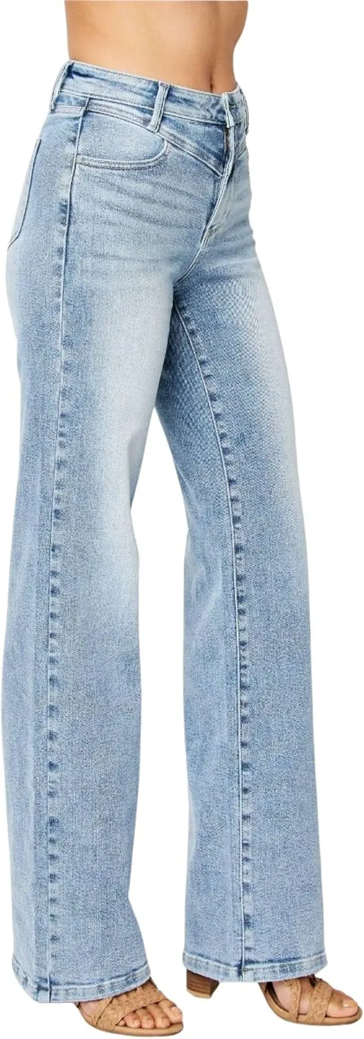 Judy Blue Women's High Waist Front Yoke Retro Wide Leg Jeans