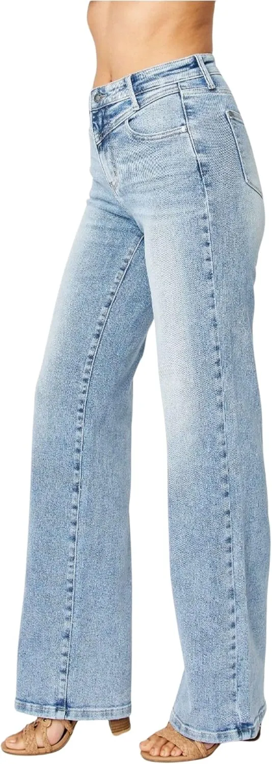 Judy Blue Women's High Waist Front Yoke Retro Wide Leg Jeans