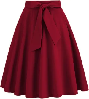 Knee Length Skirts for Women Dressy Casual Comfy Summer Pleated a Line Skirts High Waisted Swing Skater Skirt