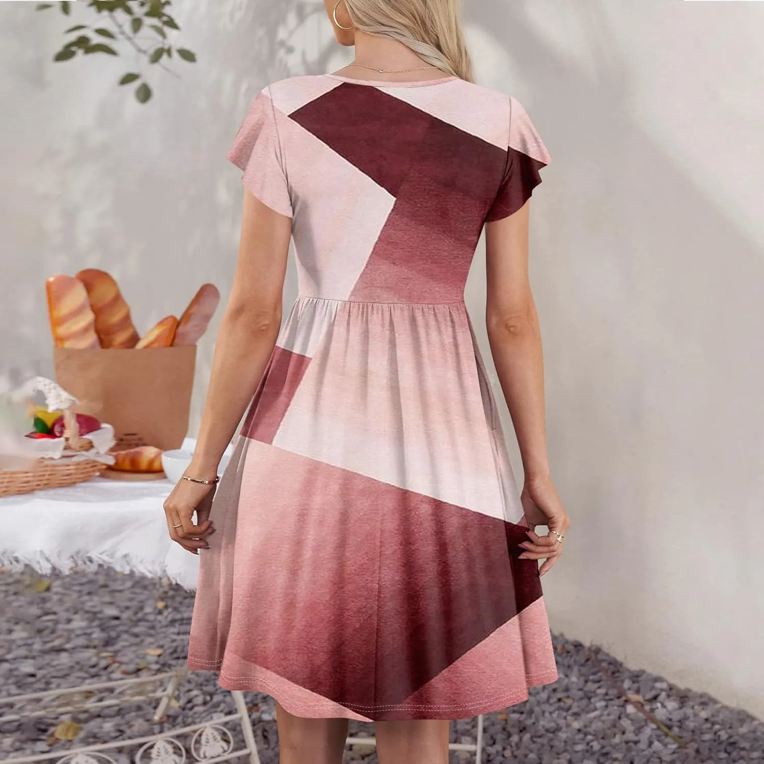 Ladies Daily Round Neck Dress Fly Sleeve Casual Printed 2025 Fashion Button Pocket Sexy Midi Loose Fit Party Dresses