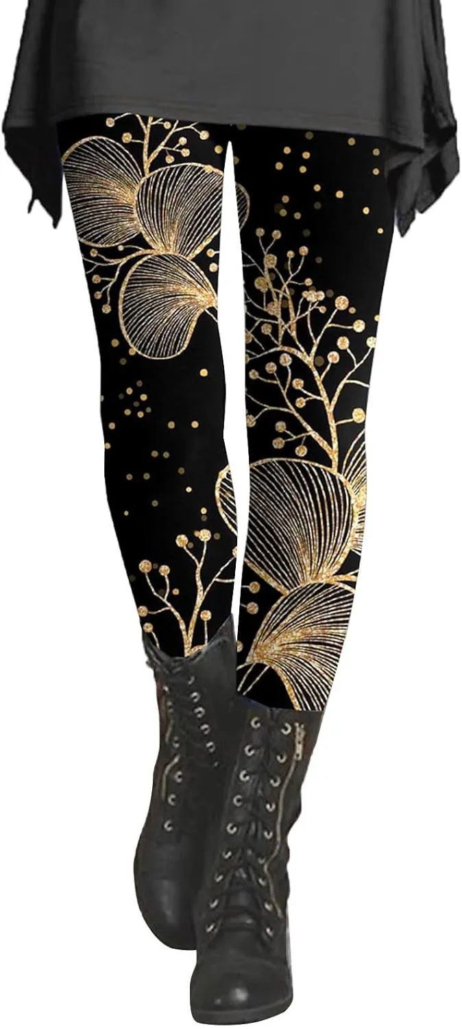 Leggings for Women Pattern High Waisted Capri Leggings Plus Size Cotton Christmas Pajama Leggings