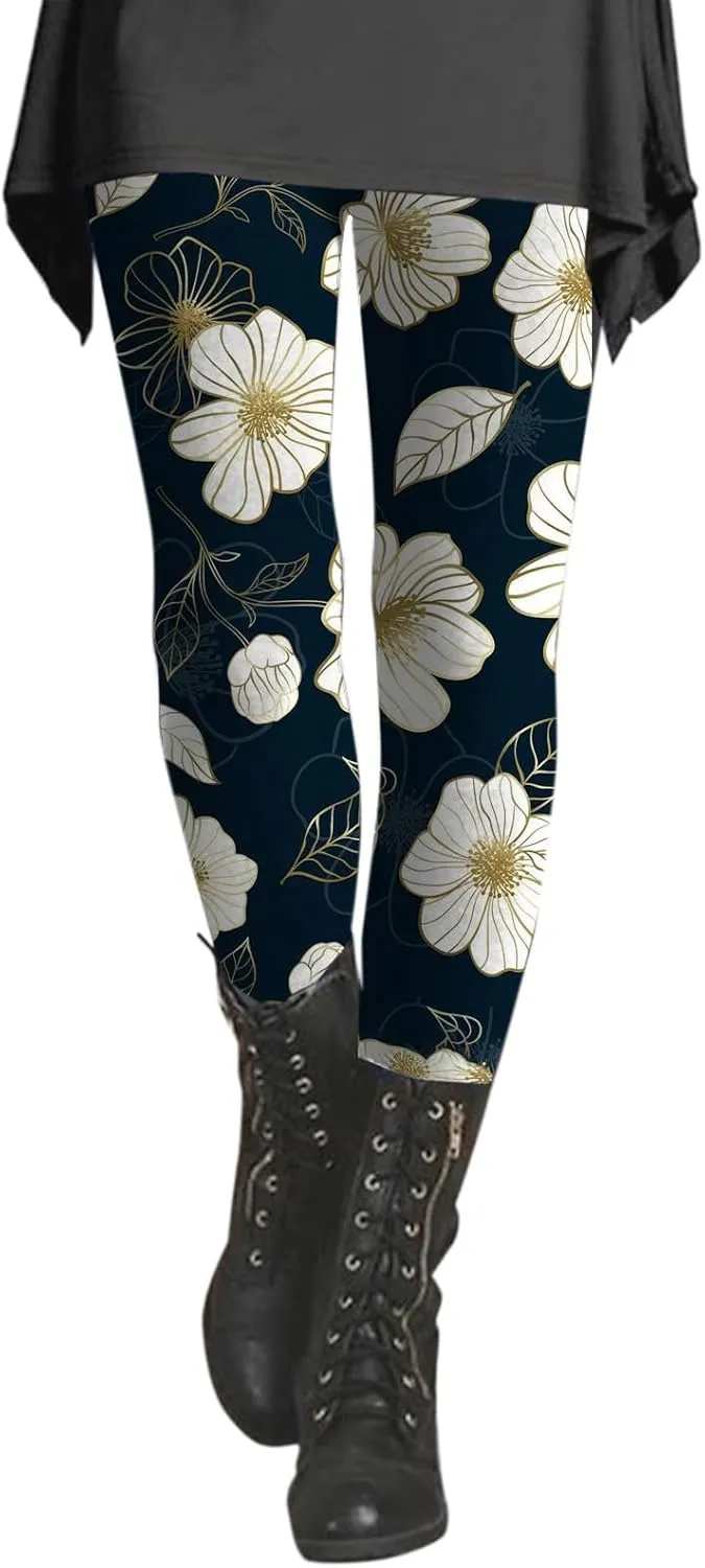 Leggings for Women Pattern High Waisted Capri Leggings Plus Size Cotton Christmas Pajama Leggings