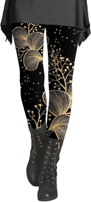 Leggings for Women Pattern High Waisted Capri Leggings Plus Size Cotton Christmas Pajama Leggings