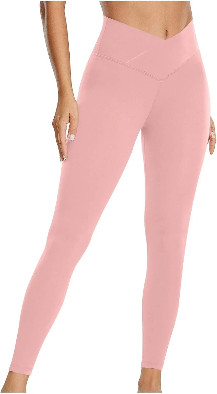 Leggings for Women V Crossover High Waist Leggings Workout Leggings for Women Butt Lifting Gym Yoga Leggings Pants