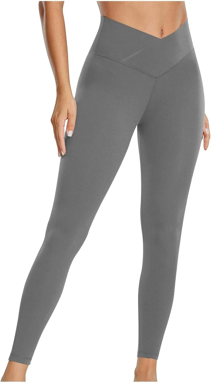 Leggings for Women V Crossover High Waist Leggings Workout Leggings for Women Butt Lifting Gym Yoga Leggings Pants