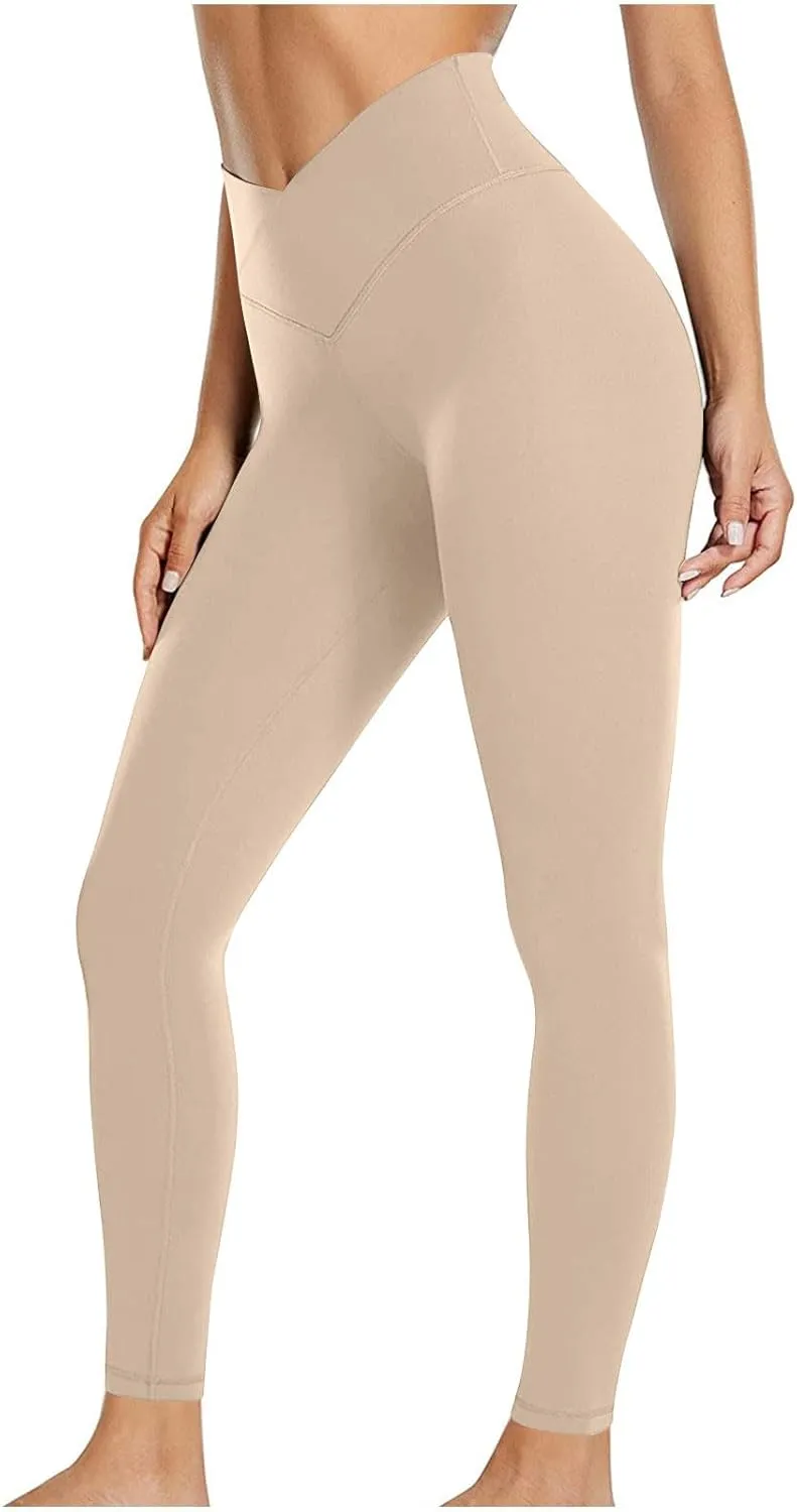 Leggings for Women V Crossover High Waist Leggings Workout Leggings for Women Butt Lifting Gym Yoga Leggings Pants
