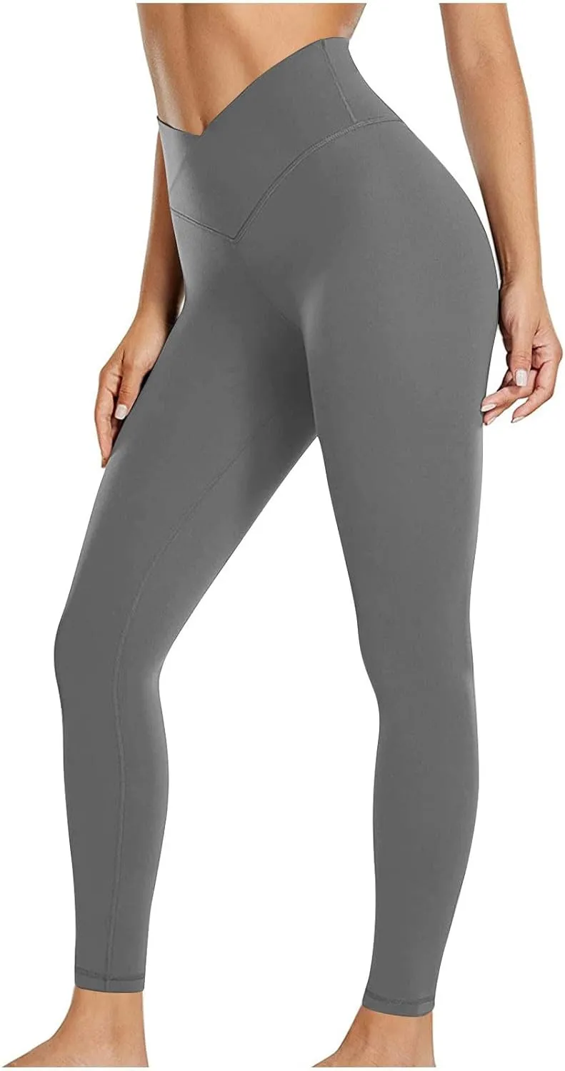 Leggings for Women V Crossover High Waist Leggings Workout Leggings for Women Butt Lifting Gym Yoga Leggings Pants