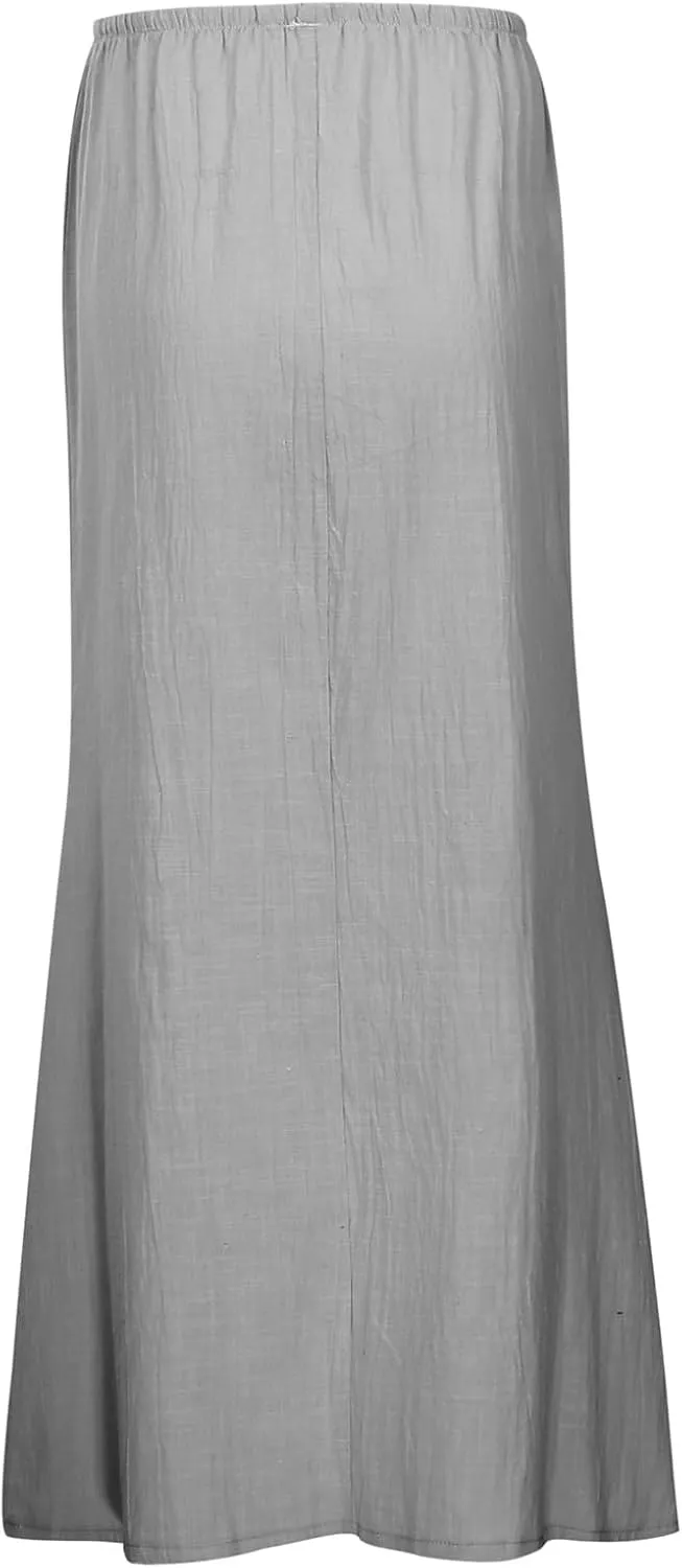 Linen Maxi Skirts for Women Cute Vacation Long Flowy Skirt Trendy Summer Comfy Drawstring Waist A Line Skirts