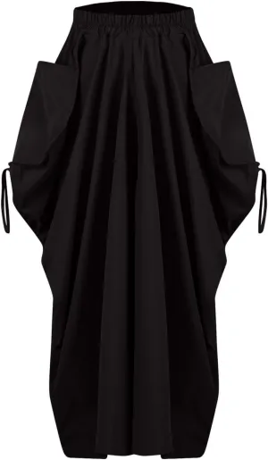 Long Cargo Skirts for Women Y2K Streetwear Elastic Wasit Hippie Party Skirt Bohemian Casual Maxi Skirt with Pockets