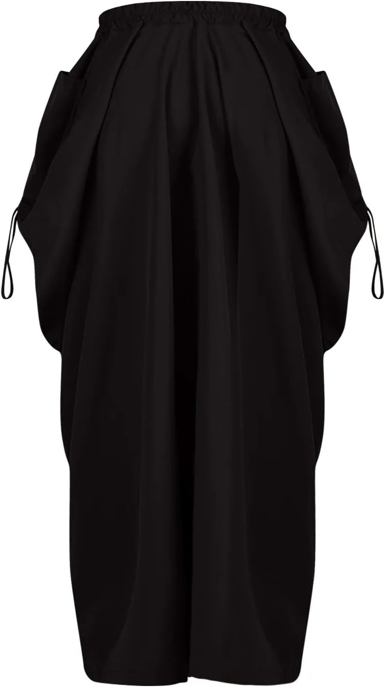 Long Cargo Skirts for Women Y2K Streetwear Elastic Wasit Hippie Party Skirt Bohemian Casual Maxi Skirt with Pockets