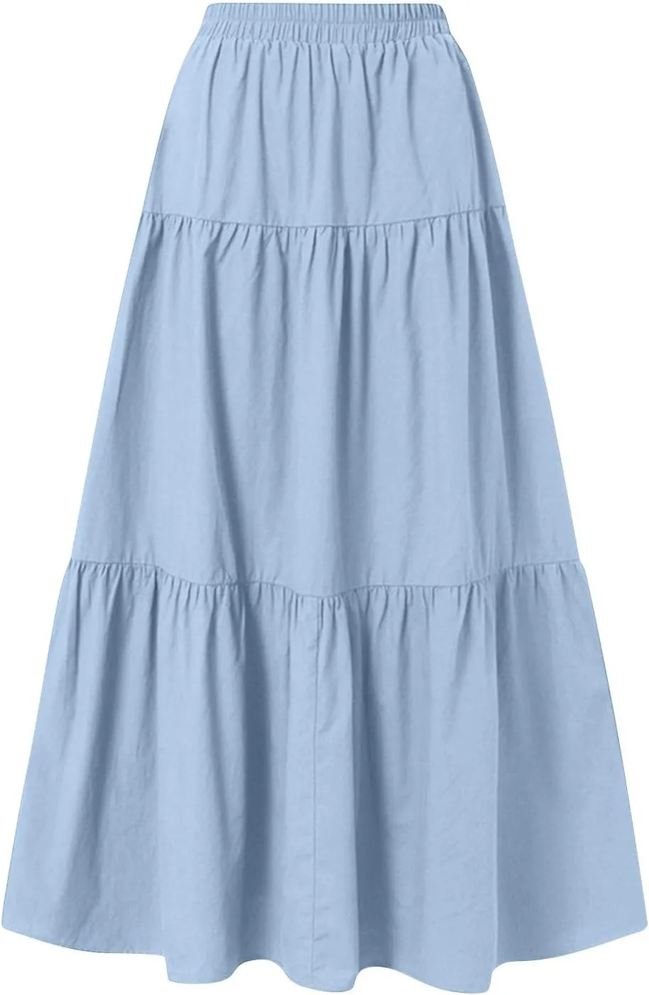 Long Skirts for Women Summer Maxi Skirt Drawstring Elastic High Waisted Layered Tiered A-Line Skirts Swing Skirt