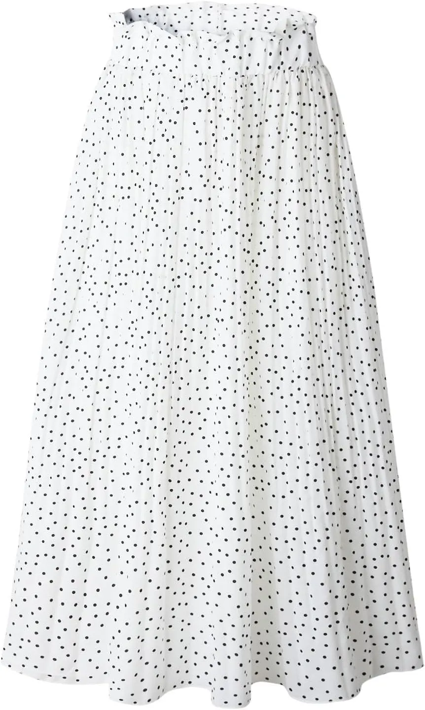 Long Skirts for Women Trendy Summer Boho Flowy Swing A-Line Elastic High Waist Pleated Midi Skirt Dress with Pockets