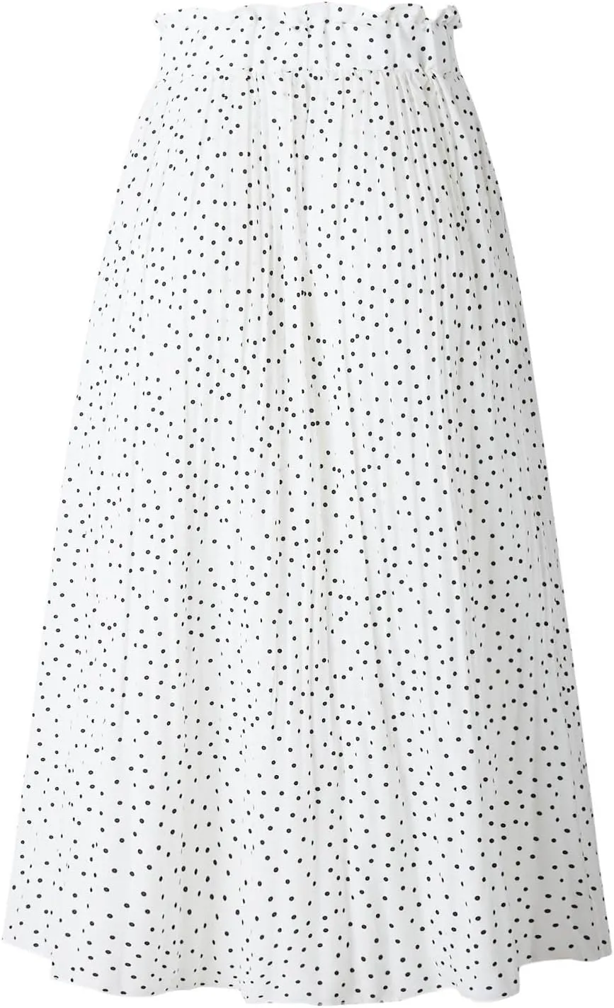 Long Skirts for Women Trendy Summer Boho Flowy Swing A-Line Elastic High Waist Pleated Midi Skirt Dress with Pockets