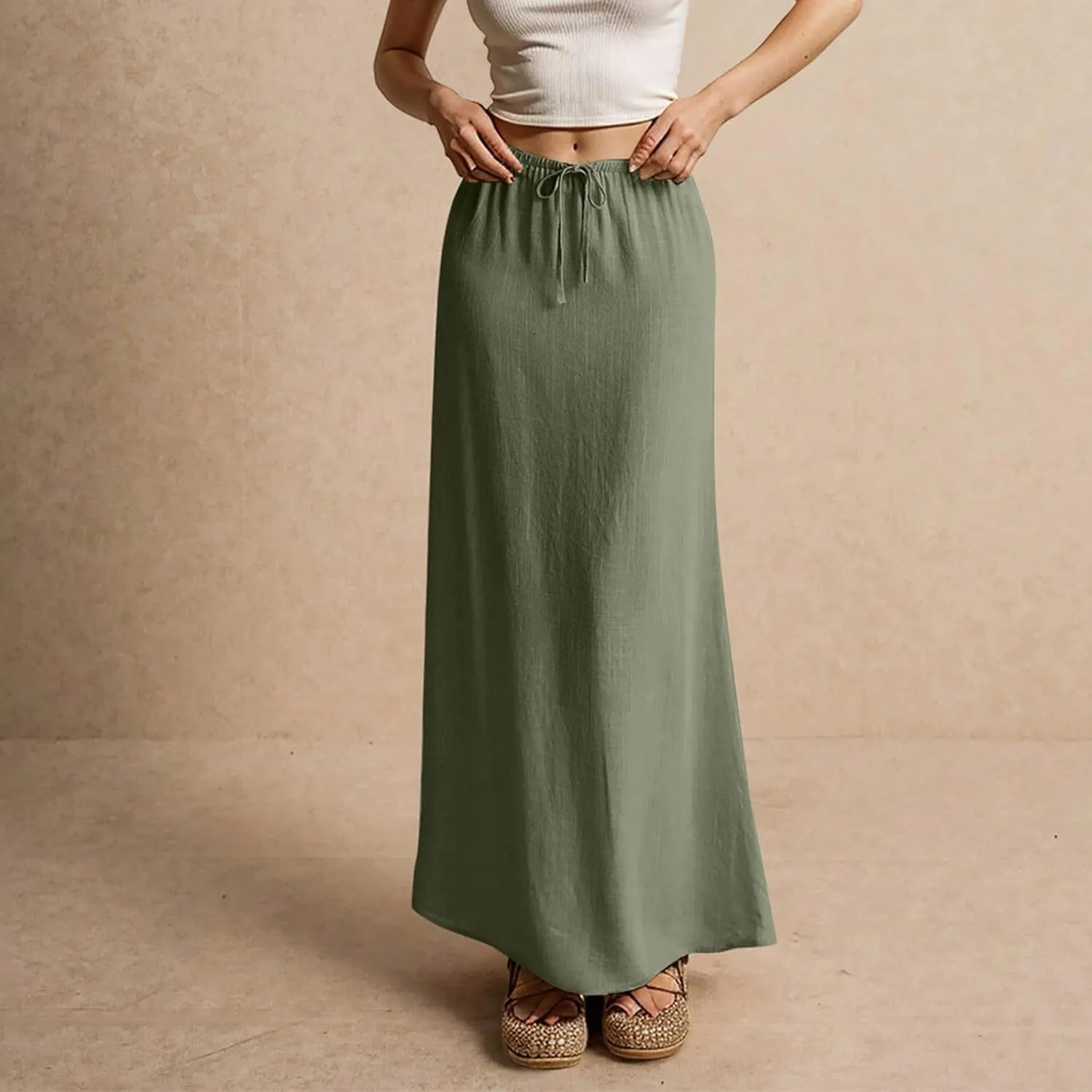Long Skirts for Women Trendy Summer Comfy Drawstring Waist A Line Skirts Cute Vacation Boho Long Flowy Skirts