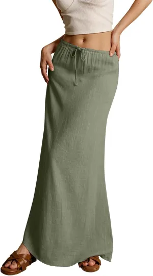 Long Skirts for Women Trendy Summer Comfy Drawstring Waist A Line Skirts Cute Vacation Boho Long Flowy Skirts