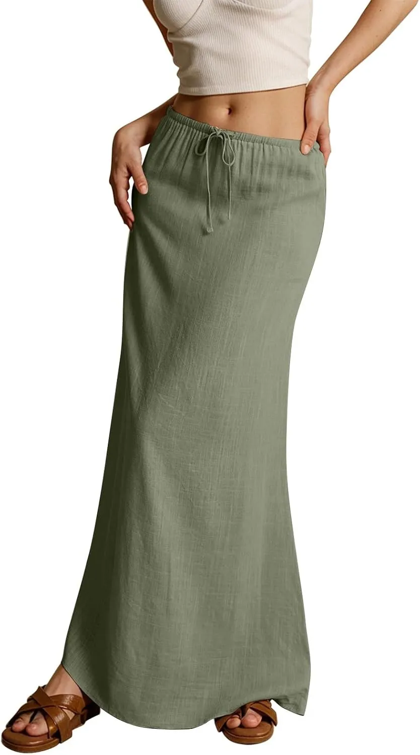 Long Skirts for Women Trendy Summer Comfy Drawstring Waist A Line Skirts Cute Vacation Boho Long Flowy Skirts
