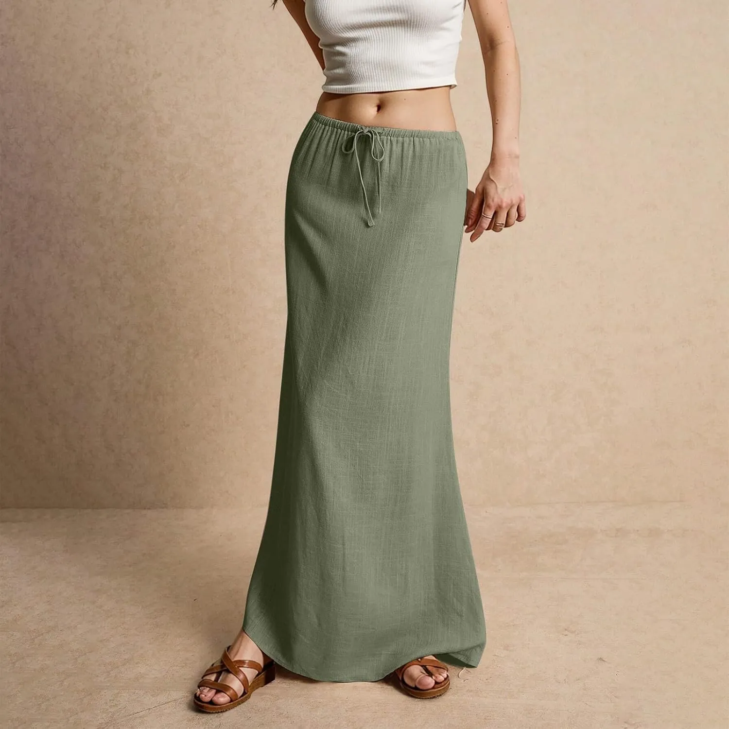Long Skirts for Women Trendy Summer Comfy Drawstring Waist A Line Skirts Cute Vacation Boho Long Flowy Skirts