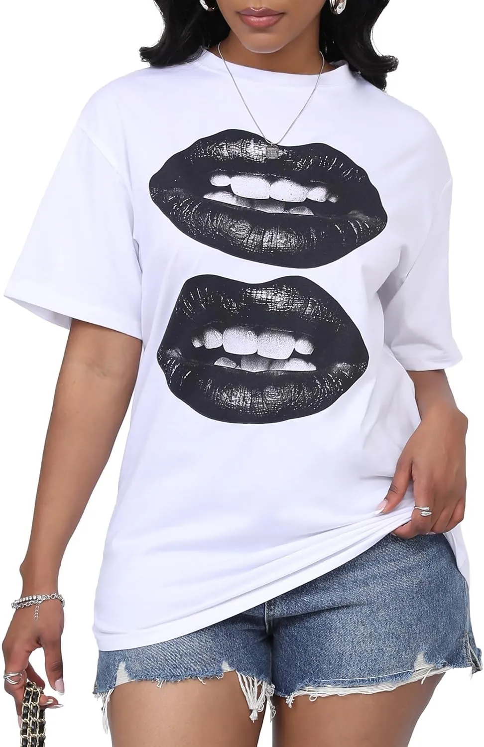 LovelyWholesale Womens Oversized Graphic Tees Short Sleeve T Shirts