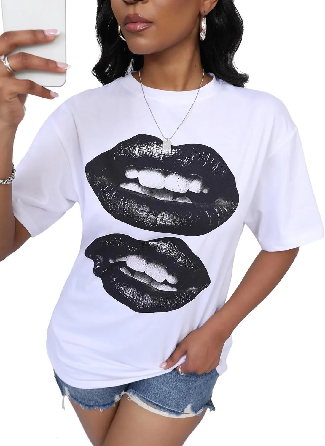 LovelyWholesale Womens Oversized Graphic Tees Short Sleeve T Shirts