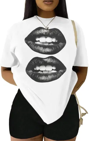 LovelyWholesale Womens Oversized Graphic Tees Short Sleeve T Shirts