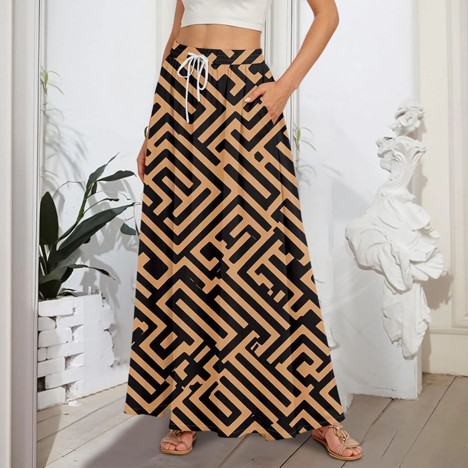Maxi Floral Flare Skirts for Women 2025 Boho High Elastic Waist A Line Skirt Long Flowy Smocked Skort with Pockets