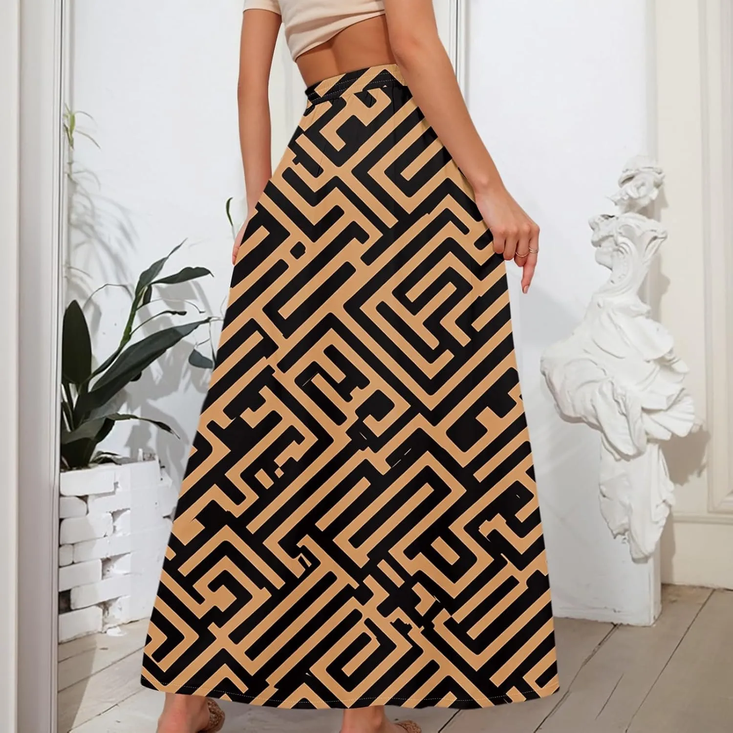 Maxi Floral Flare Skirts for Women 2025 Boho High Elastic Waist A Line Skirt Long Flowy Smocked Skort with Pockets