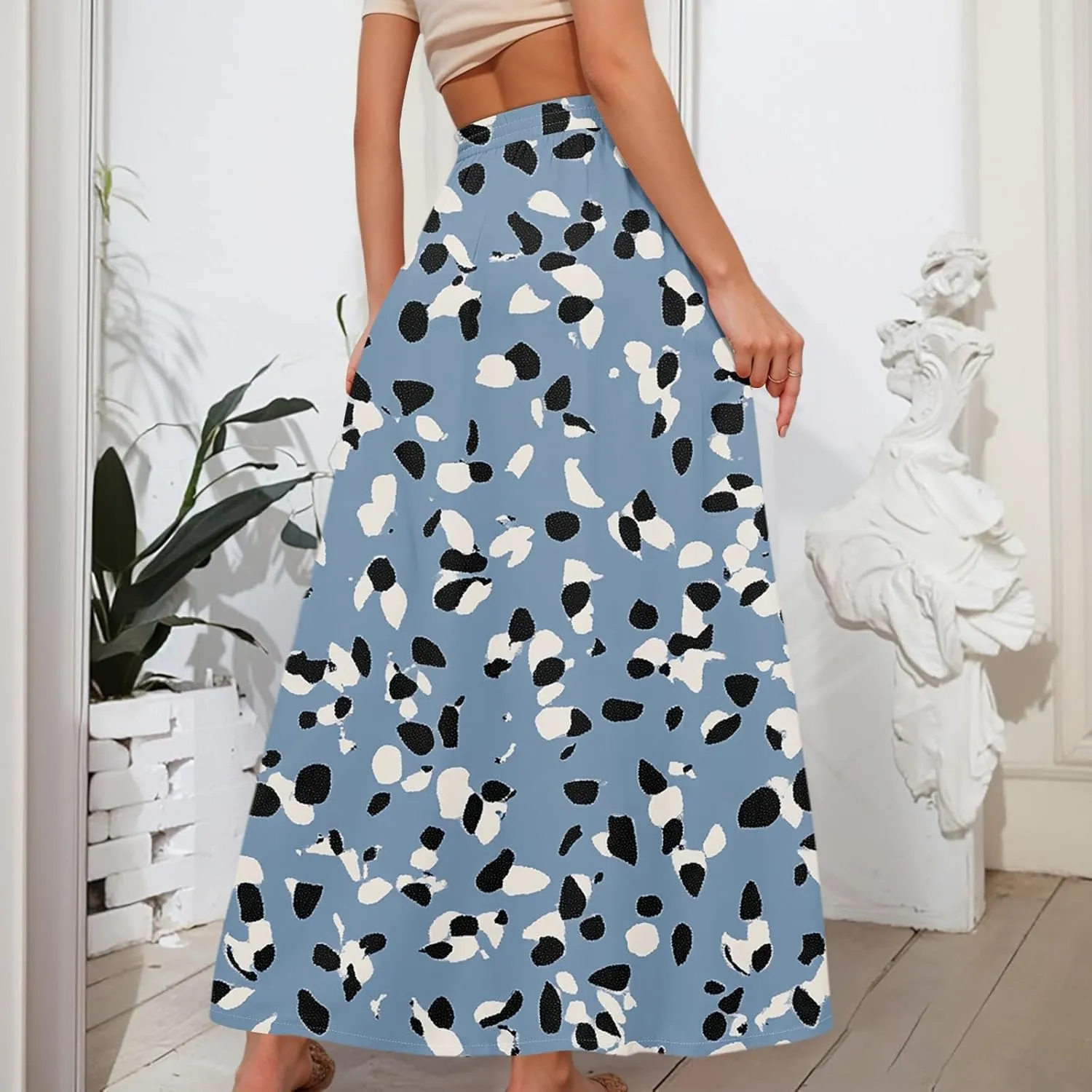 Maxi Floral Flare Skirts for Women 2025 Boho High Elastic Waist A Line Skirt Long Flowy Smocked Skort with Pockets