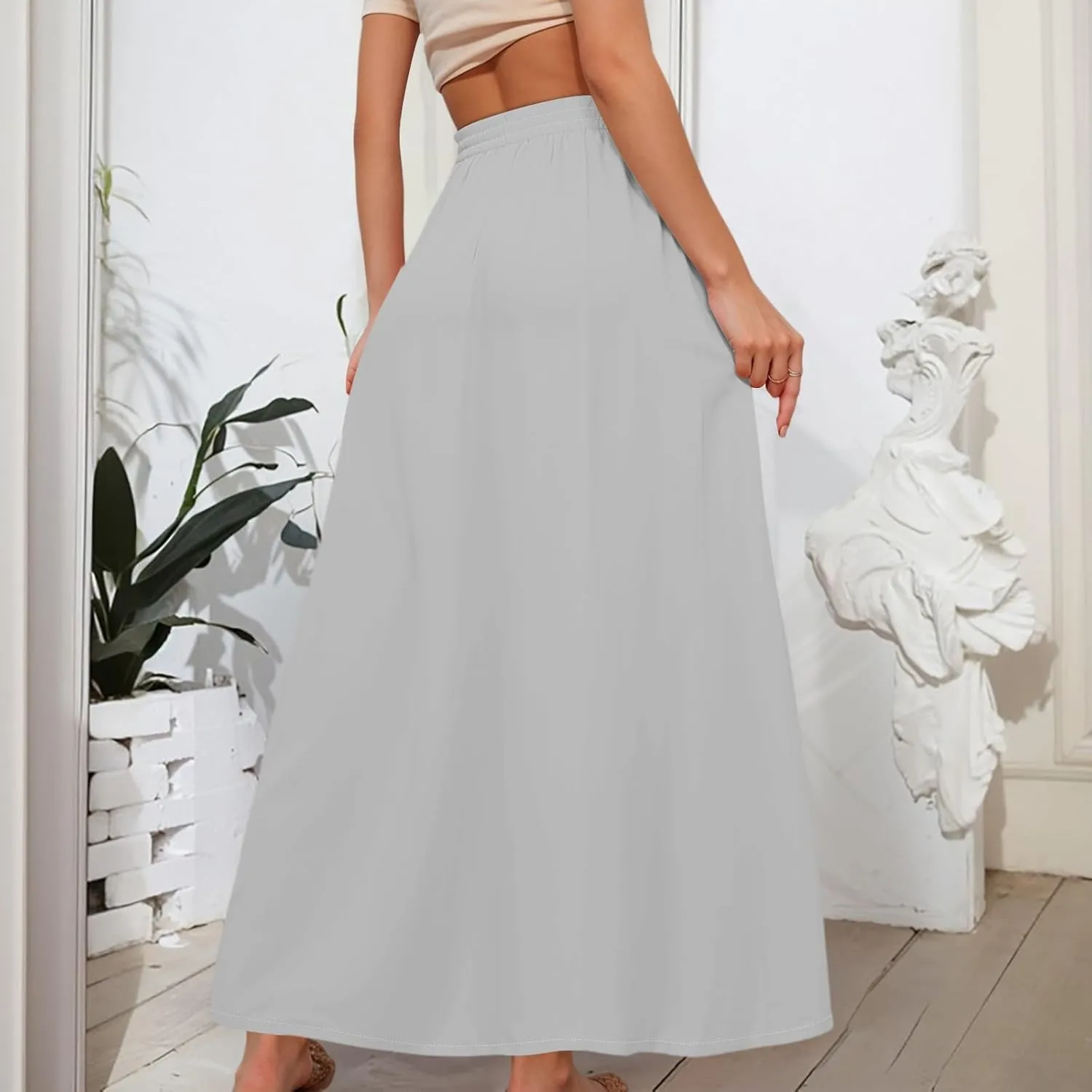 Maxi Floral Flare Skirts for Women 2025 Boho High Elastic Waist Long Flowy Smocked A Line Skirt Skort with Pockets