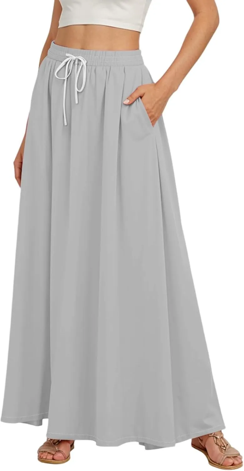 Maxi Floral Flare Skirts for Women 2025 Boho High Elastic Waist Long Flowy Smocked A Line Skirt Skort with Pockets