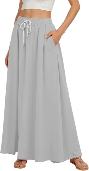 Maxi Floral Flare Skirts for Women 2025 Boho High Elastic Waist Long Flowy Smocked A Line Skirt Skort with Pockets