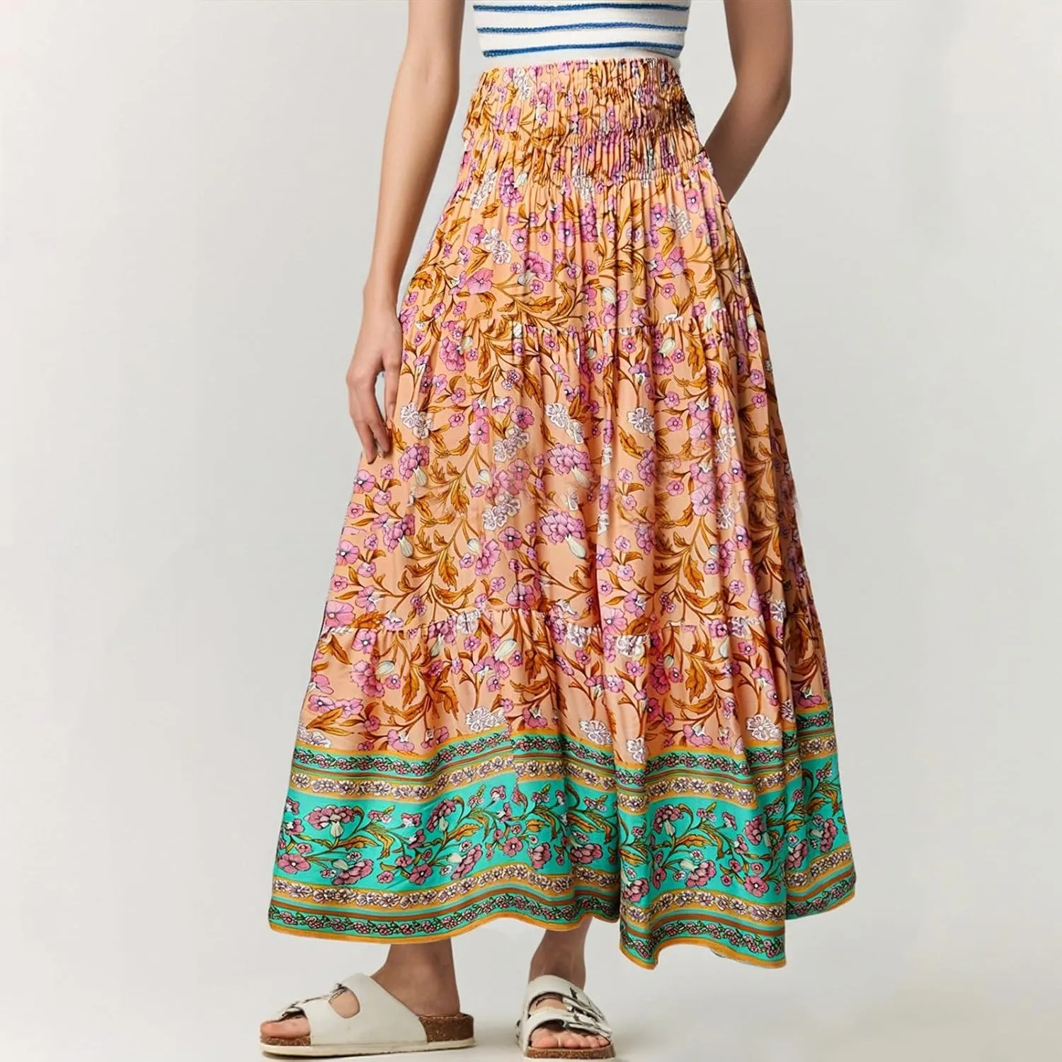 Maxi Skirt for Women Summer Layered Tiered High Waisted Beach Skirts Ruched A Line Skirts Fashion Skirt Long
