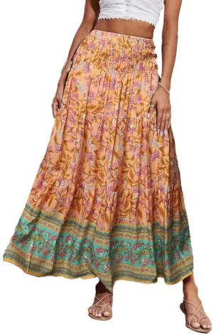 Maxi Skirt for Women Summer Layered Tiered High Waisted Beach Skirts Ruched A Line Skirts Fashion Skirt Long