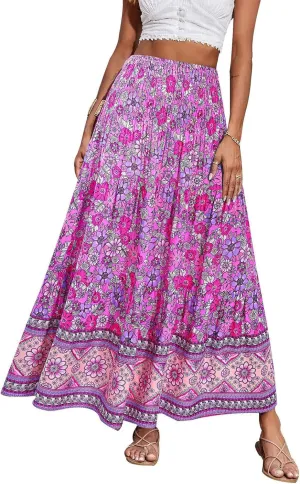 Maxi Skirt for Women Summer Layered Tiered High Waisted Beach Skirts Ruched A Line Skirts Fashion Skirt Long
