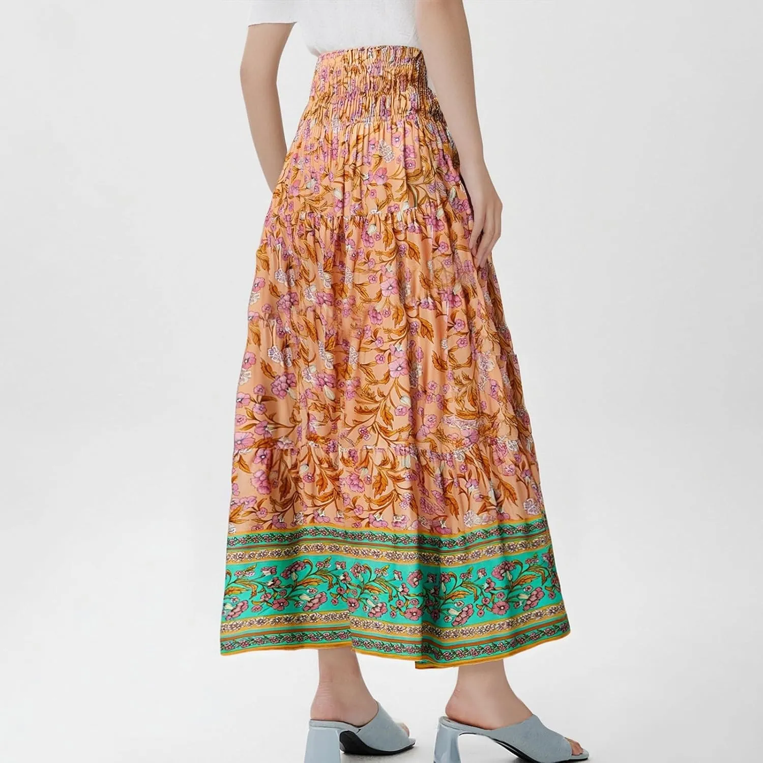 Maxi Skirt for Women Summer Layered Tiered High Waisted Beach Skirts Ruched A Line Skirts Fashion Skirt Long