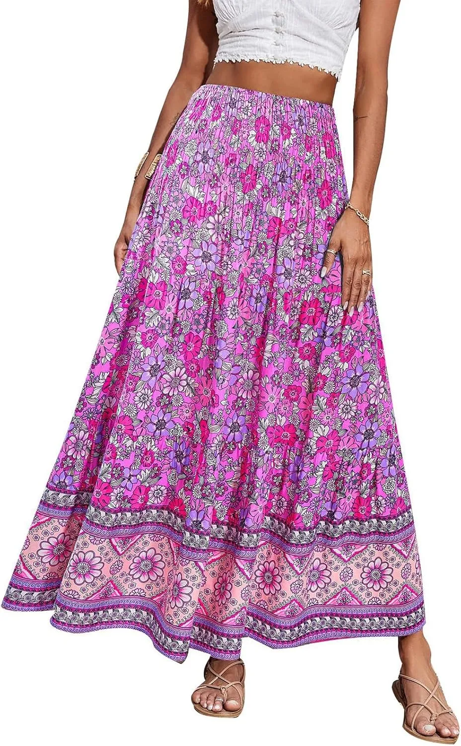Maxi Skirt for Women Summer Layered Tiered High Waisted Beach Skirts Ruched A Line Skirts Fashion Skirt Long