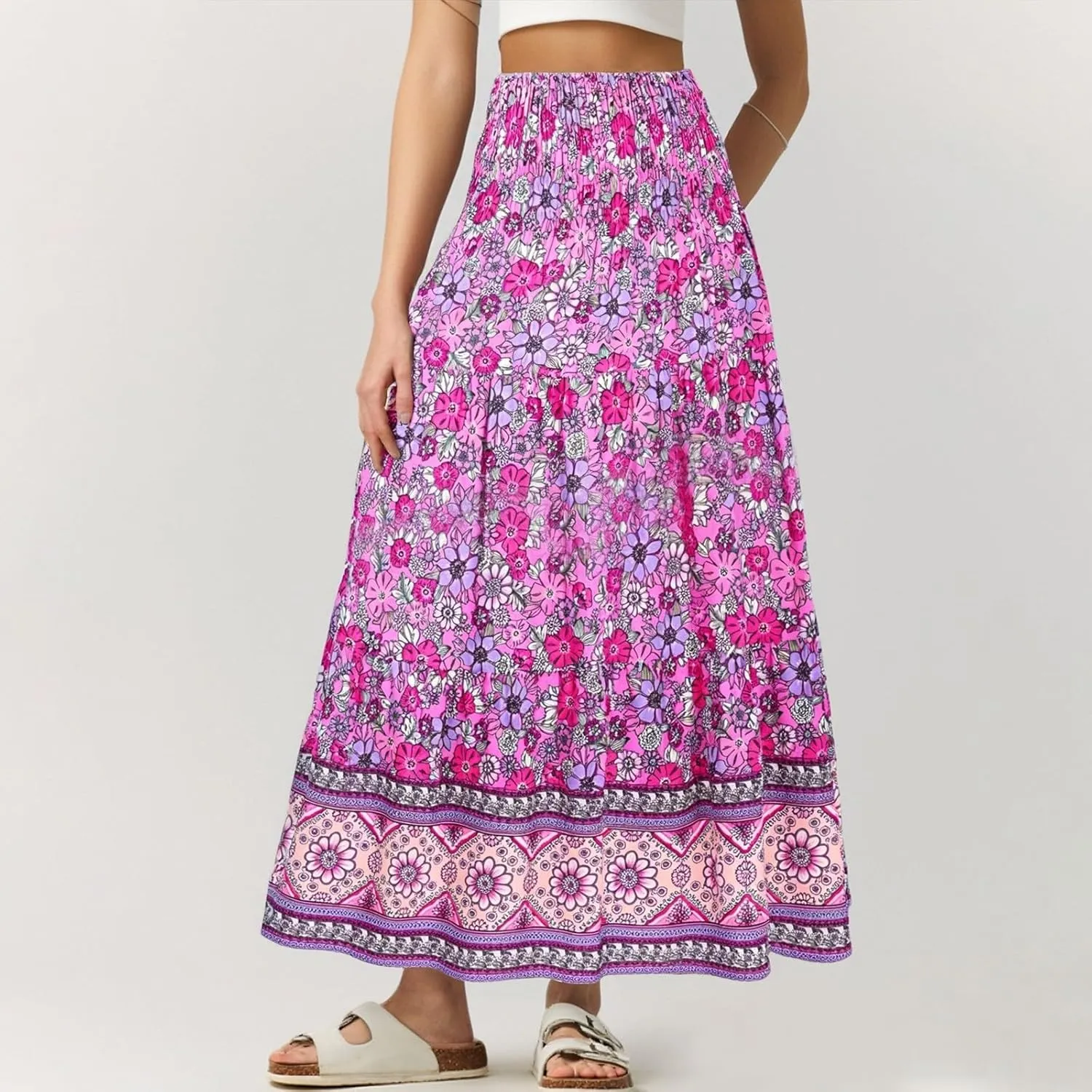 Maxi Skirt for Women Summer Layered Tiered High Waisted Beach Skirts Ruched A Line Skirts Fashion Skirt Long