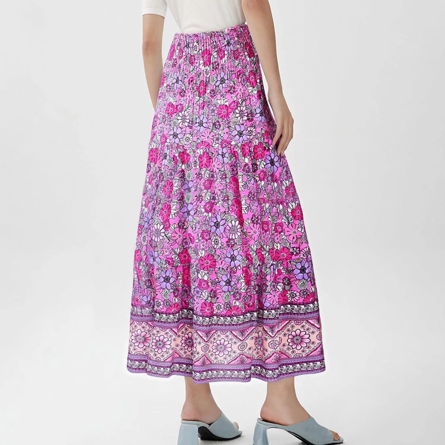 Maxi Skirt for Women Summer Layered Tiered High Waisted Beach Skirts Ruched A Line Skirts Fashion Skirt Long