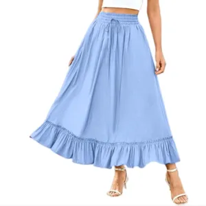 Maxi Skirts for Women 2025 Boho Tiered Elastic High Waisted Skirt Trendy Summer Pleated A-Line Flowy Skirts