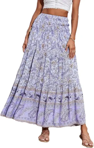 Maxi Skirts for Women 2025 Summer Drawstring High Waisted A-Line Skirts Work Layered Tiered Smocked Skirt Long