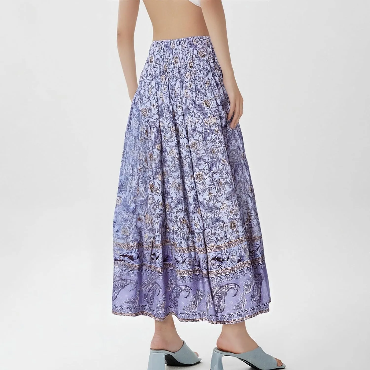 Maxi Skirts for Women 2025 Summer Drawstring High Waisted A-Line Skirts Work Layered Tiered Smocked Skirt Long