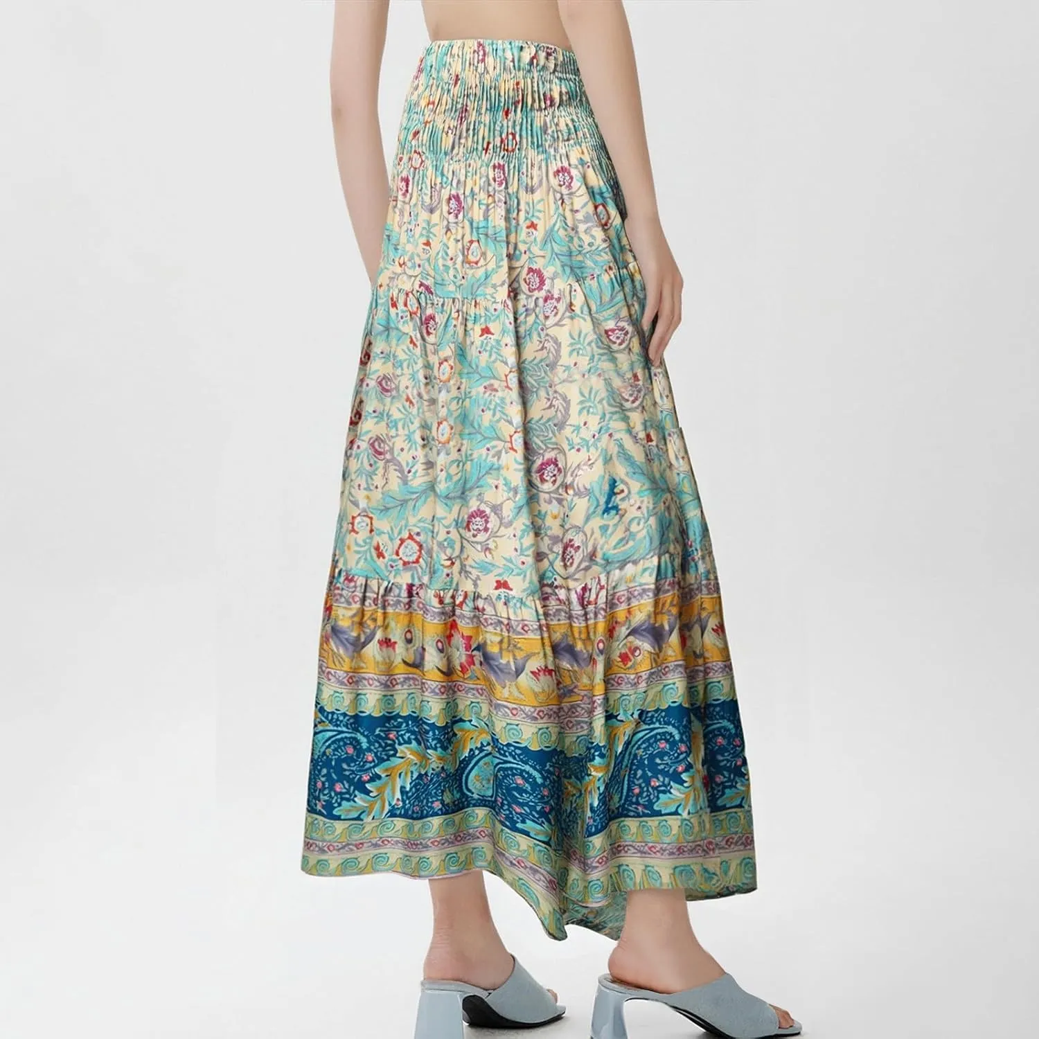 Maxi Skirts for Women 2025 Summer Drawstring High Waisted A-Line Skirts Work Layered Tiered Smocked Skirt Long