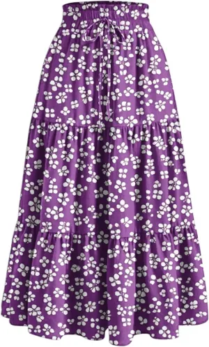 Maxi Skirts for Women 2025 Summer Fashion Flowy Pleated Long Skirt Casual Boho High Waisted Drawstring A Line Skirts