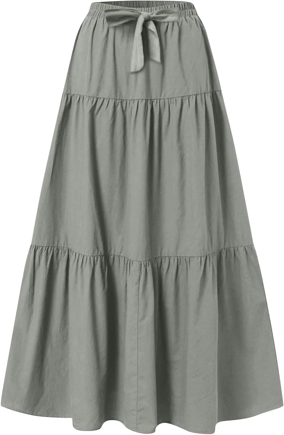 Maxi Skirts for Women Summer Drawstring Elastic High Waisted Ruffle Layered Tiered A Line Skirts Work Long Skirt
