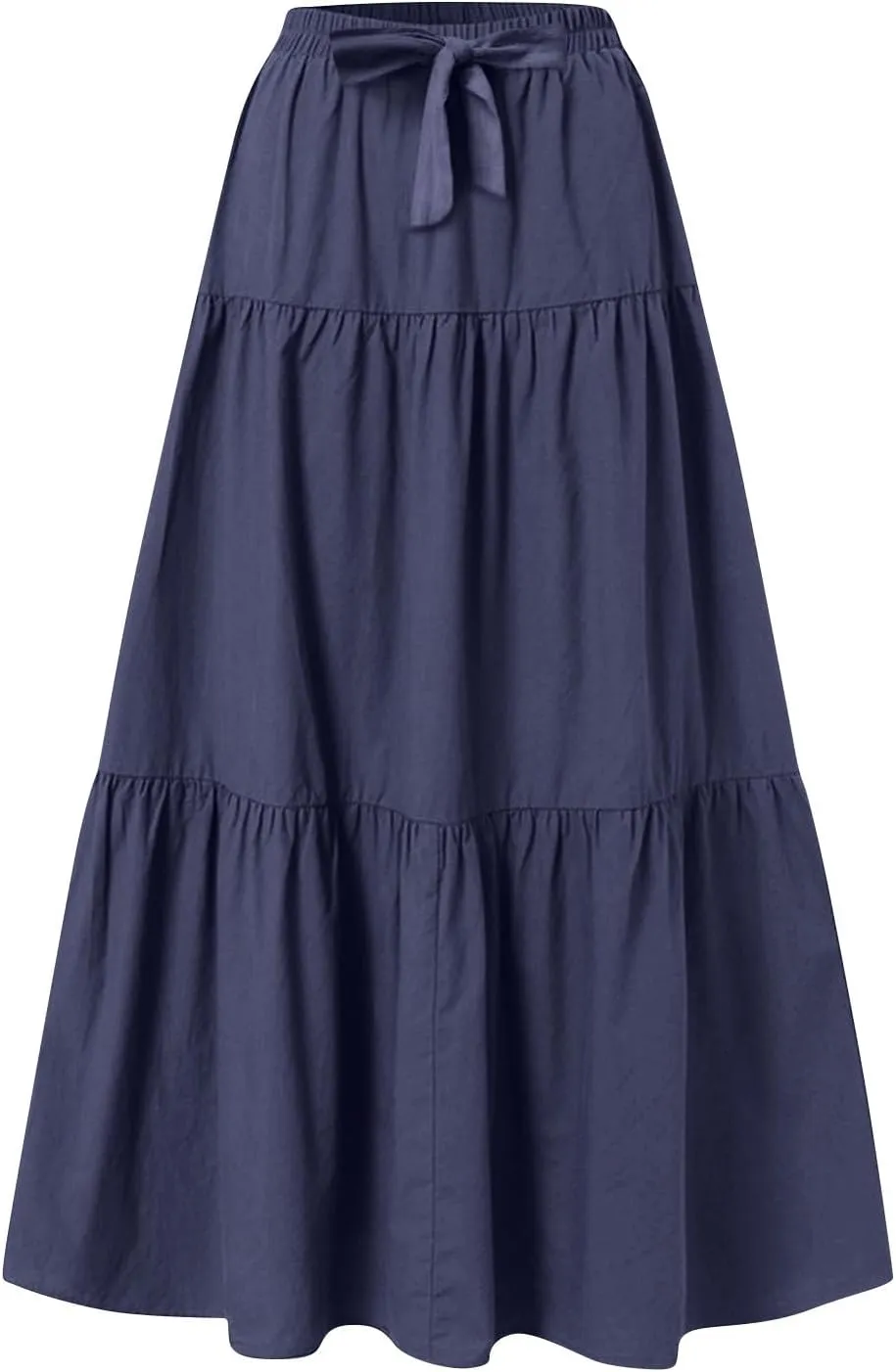 Maxi Skirts for Women Summer Drawstring Elastic High Waisted Ruffle Layered Tiered A Line Skirts Work Long Skirt