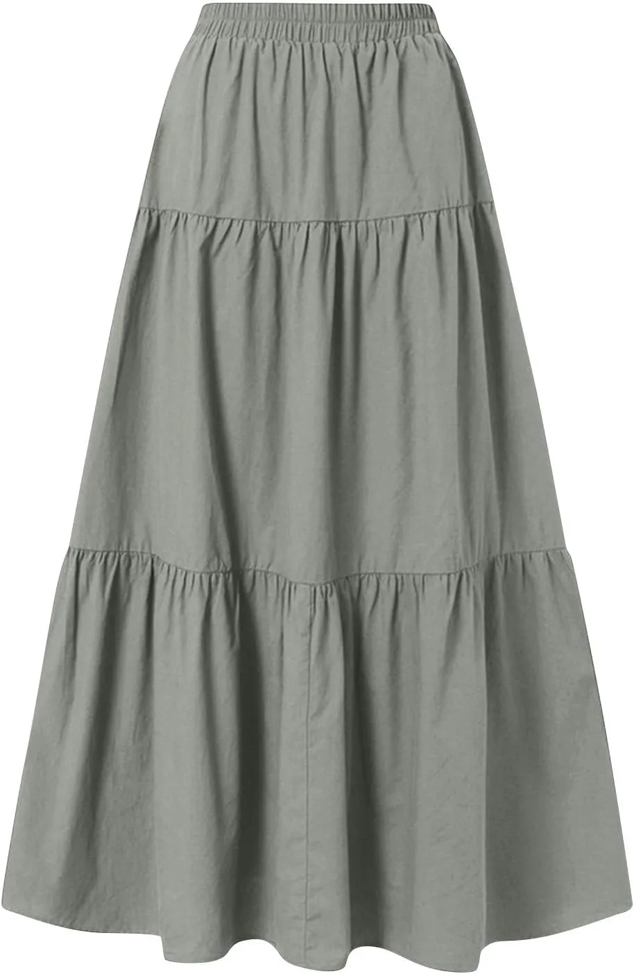 Maxi Skirts for Women Summer Drawstring Elastic High Waisted Ruffle Layered Tiered A Line Skirts Work Long Skirt