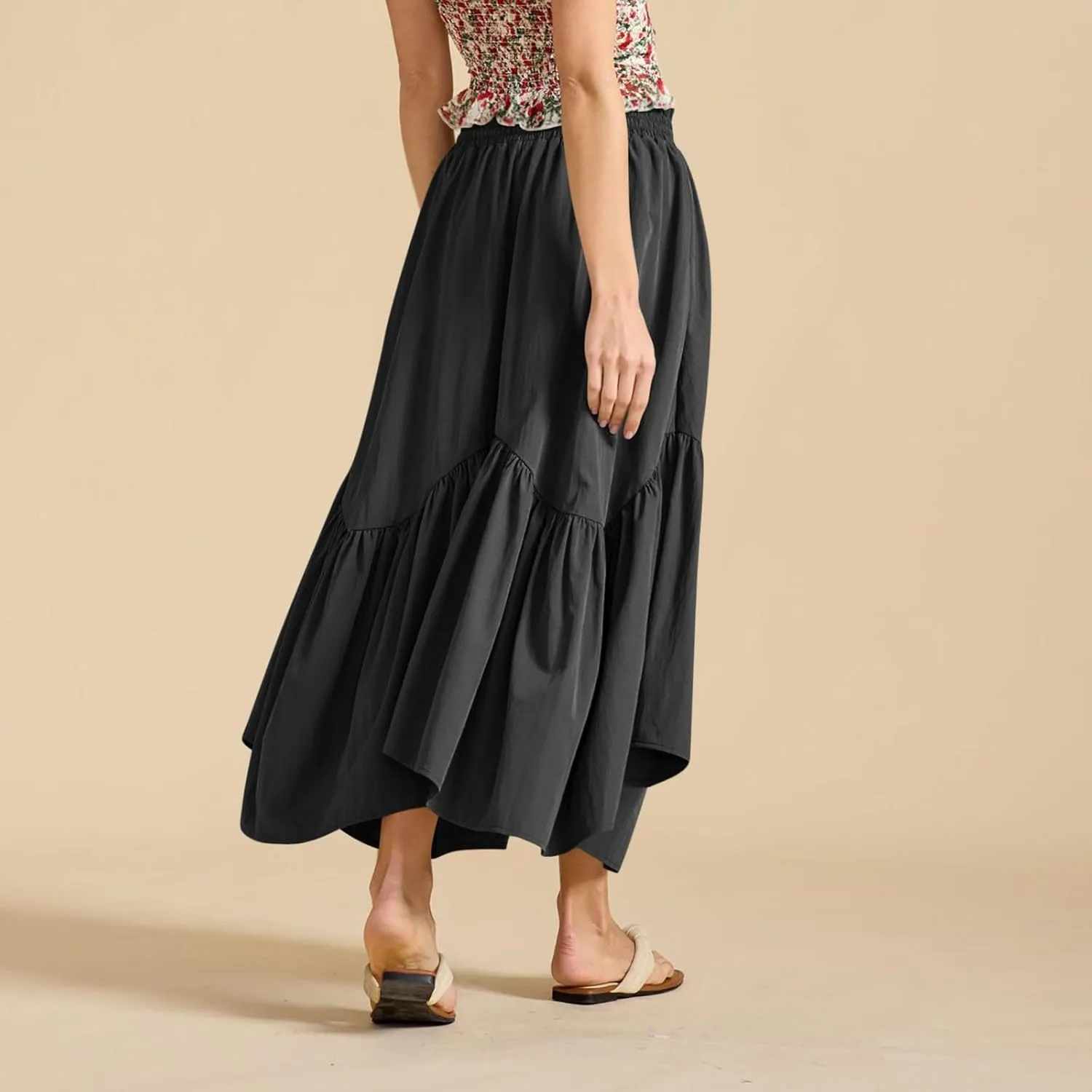 Maxi Skirts for Women Summer Fashion Flowy Pleated Long Skirt Casual High Waisted Drawstring Layered A Line Skirts