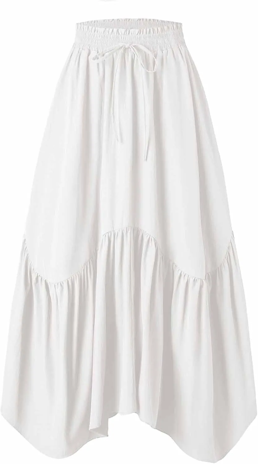 Maxi Skirts for Women Summer Fashion Flowy Pleated Long Skirt Casual High Waisted Drawstring Layered A Line Skirts