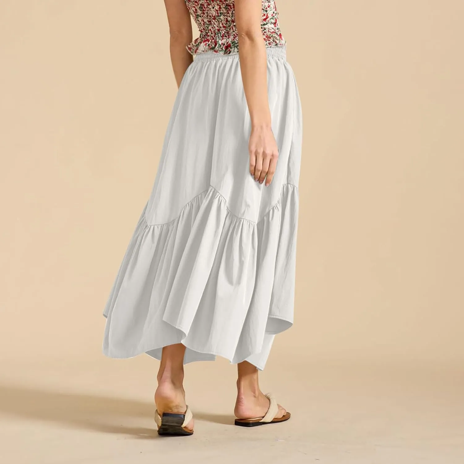 Maxi Skirts for Women Summer Fashion Flowy Pleated Long Skirt Casual High Waisted Drawstring Layered A Line Skirts