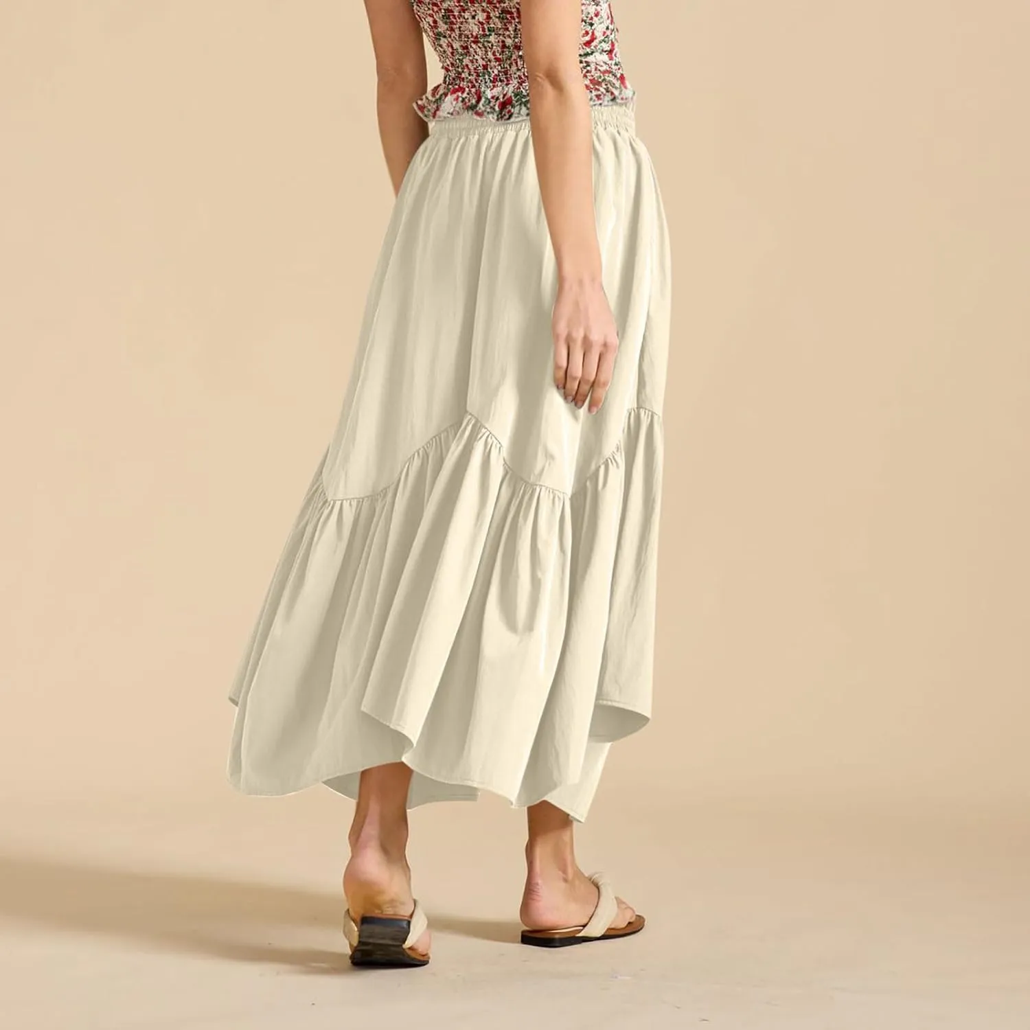 Maxi Skirts for Women Summer Fashion Flowy Pleated Long Skirt Casual High Waisted Drawstring Layered A Line Skirts